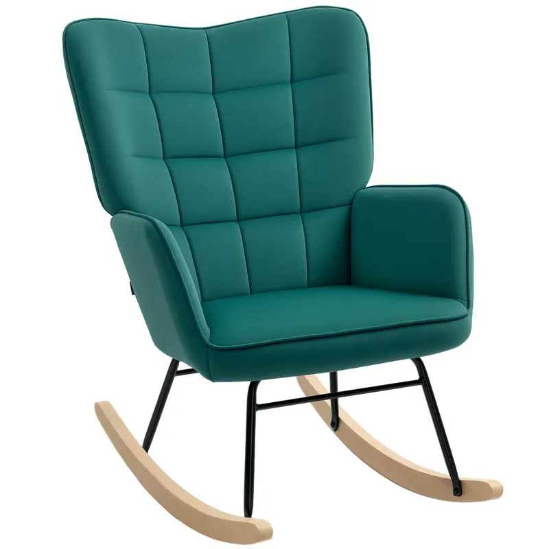 HOMCOM Fotoliu cu leagăn rocking chair acoperiș din catifea structură din oțel 71 x 98 x 101 cm Verde | Romania