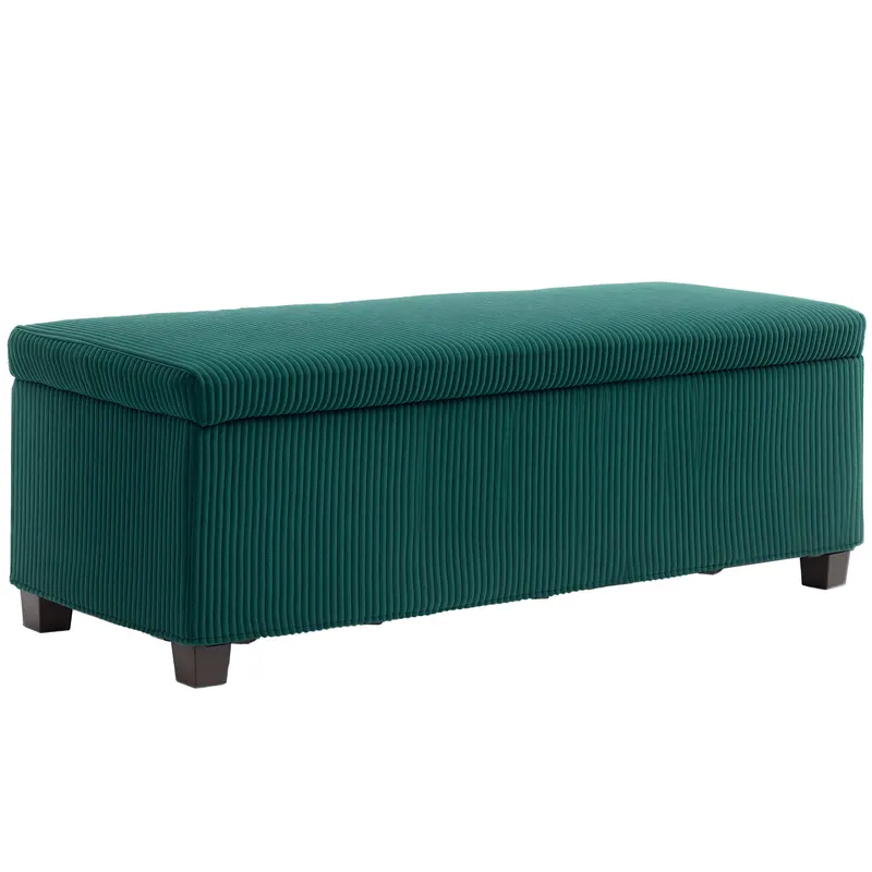 HOMCOM Banc de depozitare capăt de pat din catifea cotelată cu capac, pentru salon, cameră, intrare, 112 x 42 x 40 cm, verde | Romania
