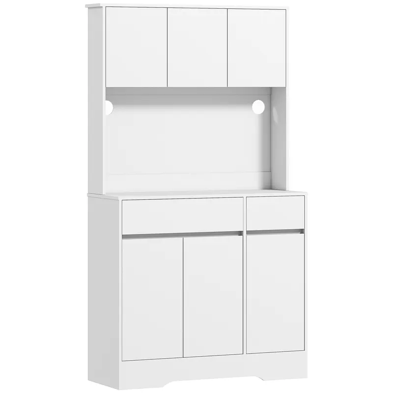 HOMCOM Bufet de Bucătărie Modern cu 4 Dulapuri, 2 Sertare și Rafturi Reglabile, 100x38x180 cm, Alb | Romania