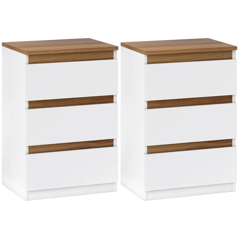 HOMCOM Set de 2 Mesite de Noapte Înguste de 3 Sertare Comode pentru Sufragerie Hol 40x30x59,5 cm Alb | Romania