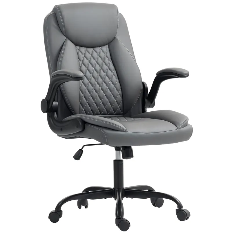 HOMCOM Fotoliu de birou, fotoliu birou ergonomic cu suporturi pentru brațe rabatabile, înălțime reglabilă, funcție de balansare, gri | Romania