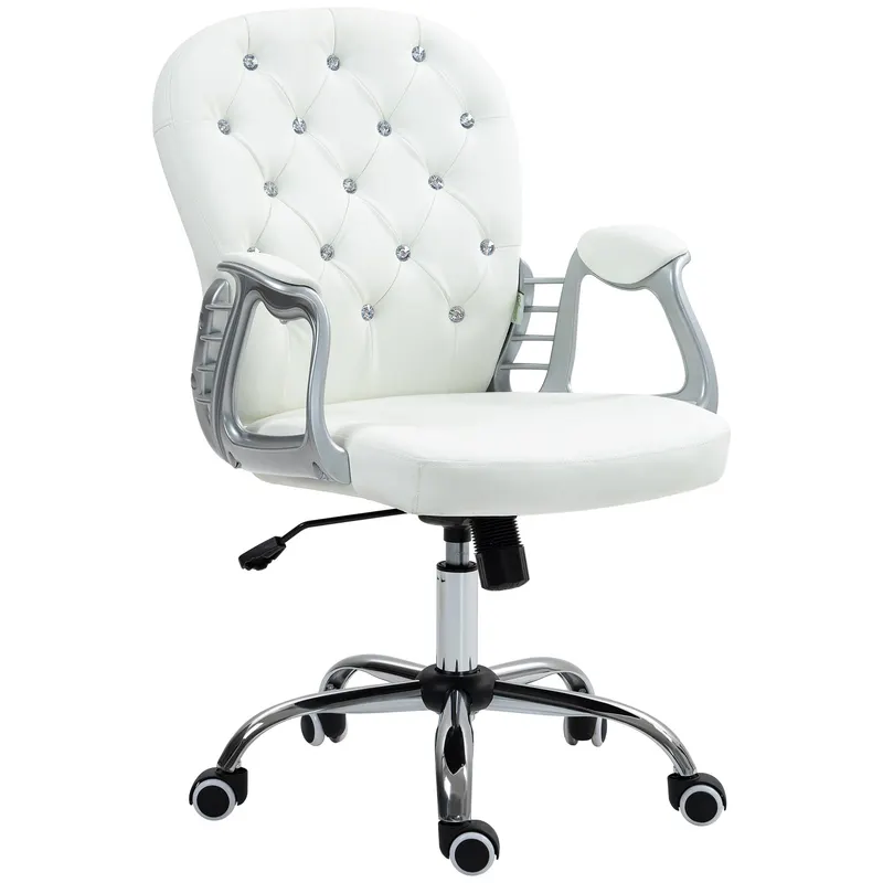 Vinsetto Scaun de birou, Ergonomic Scaun de birou cu braț, Spătar căptușit Alb | Romania