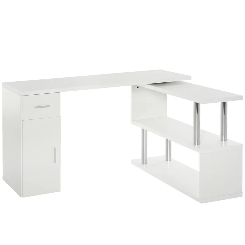 HOMCOM Birou Unghiular Modern din Lemn Spațiu de Lucru Generos 140x107x74.6 cm Design Contemporan pentru Birou | Romania