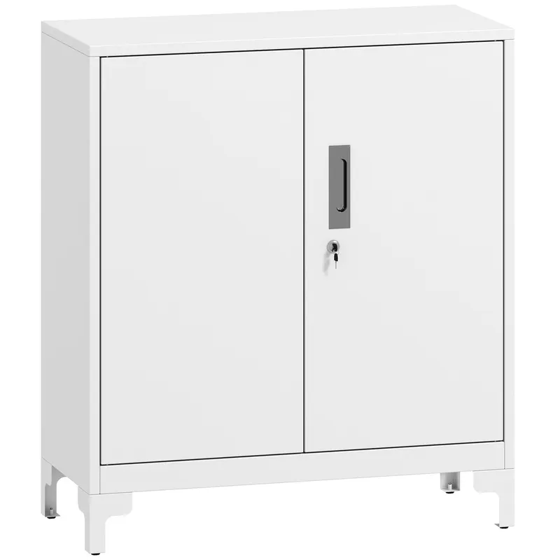 HOMCOM Mobilier de birou cu 3 rafturi, 2 uși și chei, 80x35x91 cm, Alb | Romania