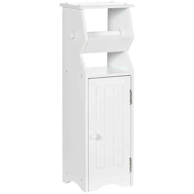 Kleankin Dulap de Baie Compact, Economisire Spațiu, MDF Alb, Compartiment pentru Hârtie Igienică, 19x15x56 cm | Romania