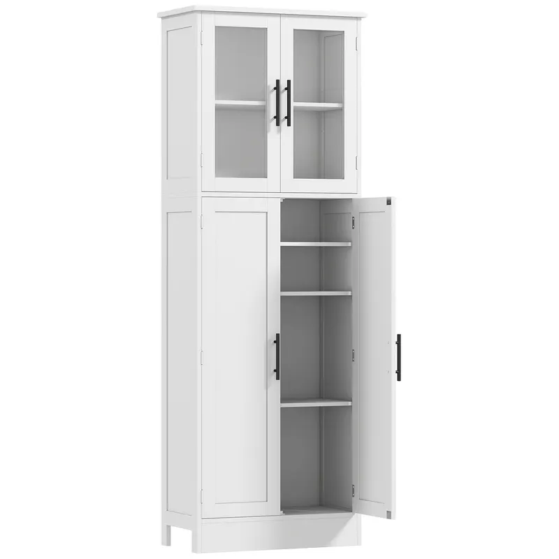 HOMCOM Dulap Baie 170 cm, Depozitare Independentă cu Uși din Sticlă și Rafturi Reglabile, Alb | Romania