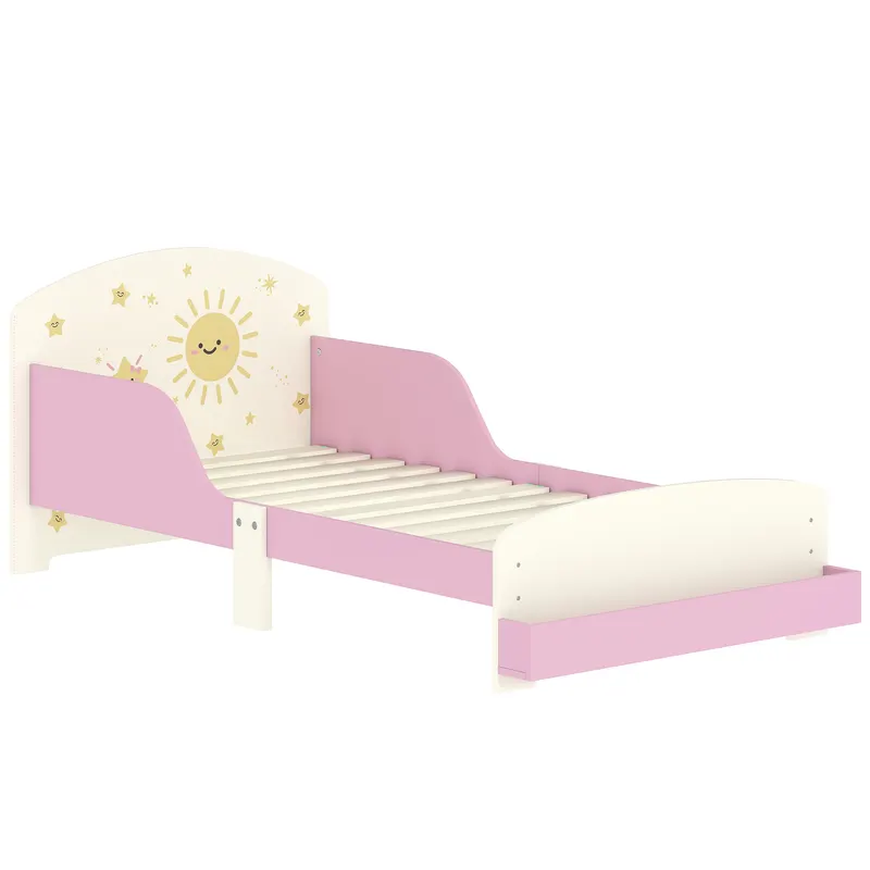 AIYAPLAY Pat copii mic, cadru cu design stele și spațiu de depozitare, roz | Romania