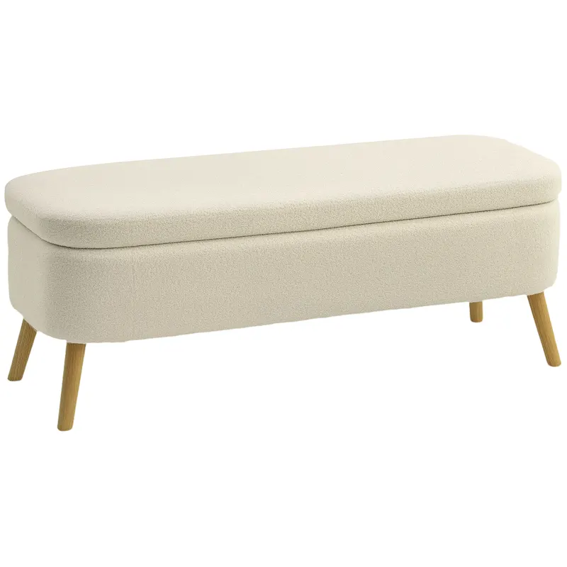 HOMCOM Banca de Depozitare de 65L din Material Teddy și Lemn, 120x42x45 cm, Bej | Romania