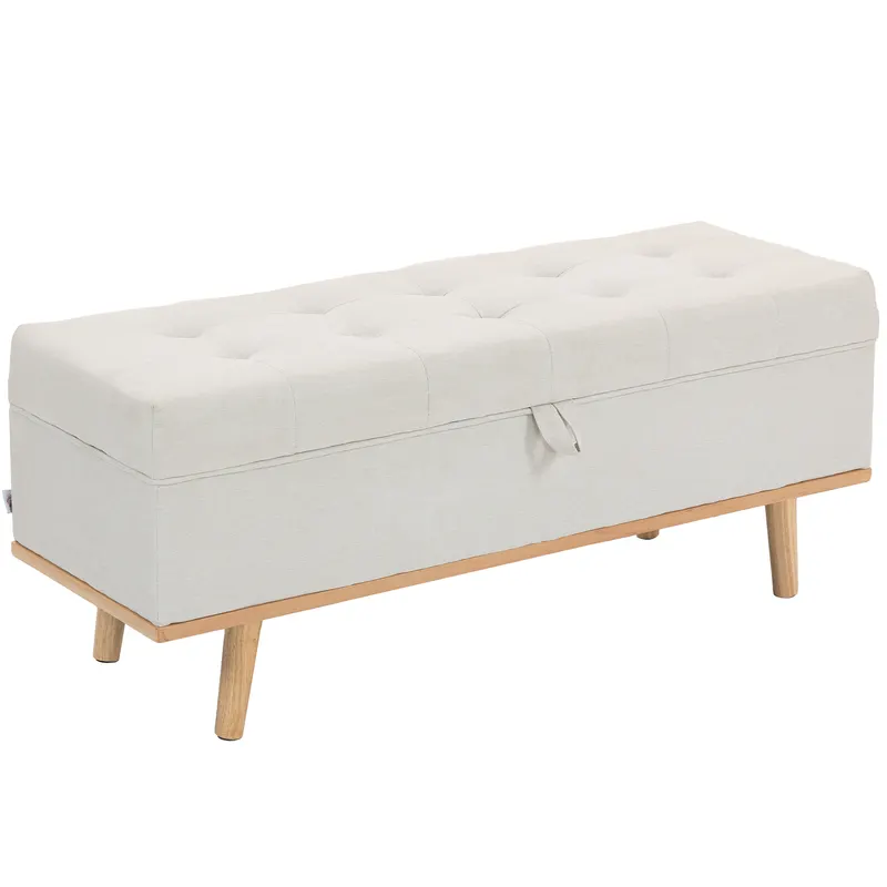 HOMCOM Taburet depozitare 80L, material textil, picioare lemn, 118x42x45 cm, crem | Romania