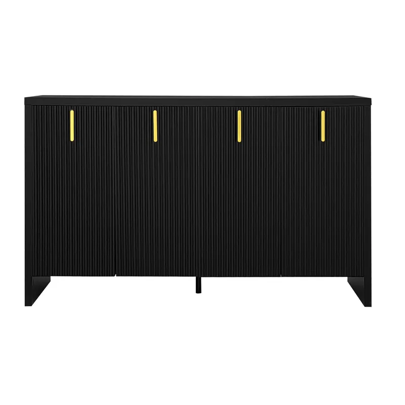 Bufet Modern Minimalist pentru Bucătărie și Living cu Mânere Aurii și Rafturi Reglabile, 140x38x80 cm, Negru
