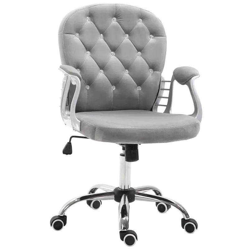 Vinsetto Scaun de birou, Scaun de birou ergonomic cu braț, Spătar capitonat, Înălțime reglabilă, Scaun de calculator cu catifea, Foaier pentru biroul de acasă, Gri | Romania