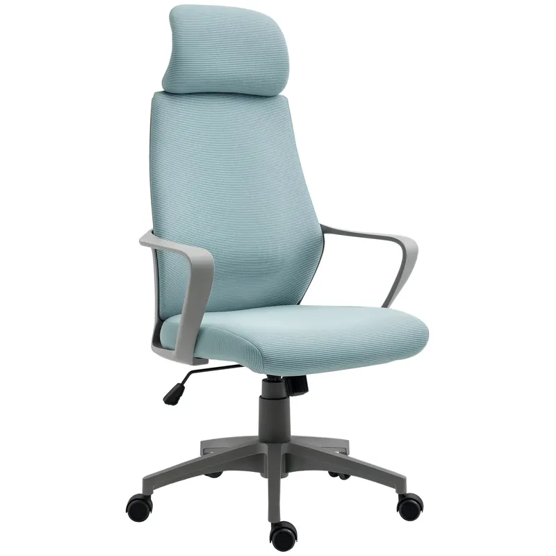 Vinsetto Scaun de Birou Ajustabil cu Suporturi pentru Brațe Suport pentru Cap și Funcție de Balansare Greutate Suportată 120 kg 64x55x116-126 cm Albastru | Romania