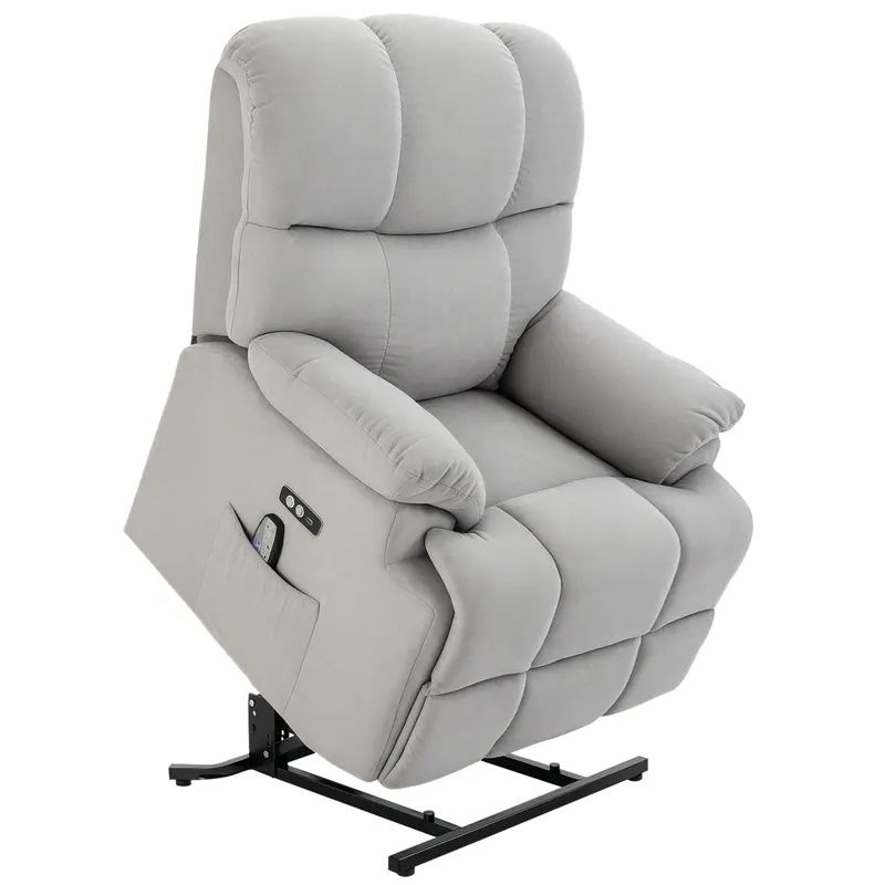 HOMCOM Scaun cu Ajutor pentru Ridicare, Scaun de Masaj, Fotoliu Relaxant cu Port USB, Scaun TV cu Telecomandă, Buzunar Lateral, Scaun TV Inclinabil în Aspect de Catifea, Gri | Romania