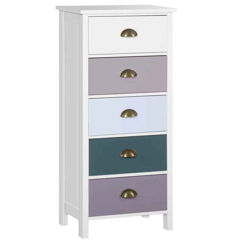 HOMCOM Comodă pentru Dormitor cu 5 Sertare Colorate, cu Mânere Metalice, 45x30x95.4 cm, Multicolor | Romania