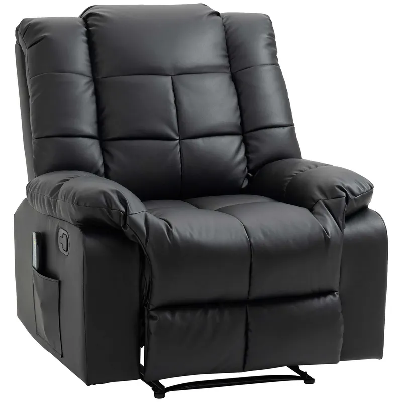HOMCOM Fotoliu de Relaxare cu Masaj din Piele Artificiala, Fotoliu Ergonomic cu 8 Puncte de Masaj si Rabatabil 165°, Gri | Romania