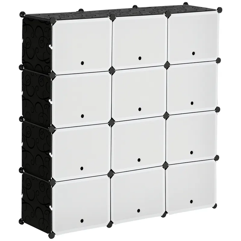 HOMCOM Mobilier de depozitare Mobilier pentru pantofi modular 12 cuburi cu uși și rafturi - dim. 125L x 32l x 125Î cm - negru | Romania