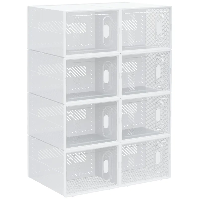 HOMCOM Pantofar Modular cu 8 Cuburi de Depozitare și Uși Magnetice, Cuburi din PP, 25x35x19 cm, Alb și Transparent | Romania