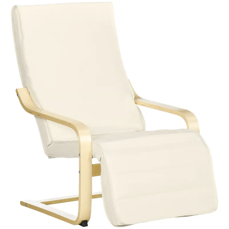 HOMCOM Fotoliu Relax cu Suport pentru Picioare Reglabil în 5 Nivele și Tetieră, 66,5x94x100 cm, Crem | Romania