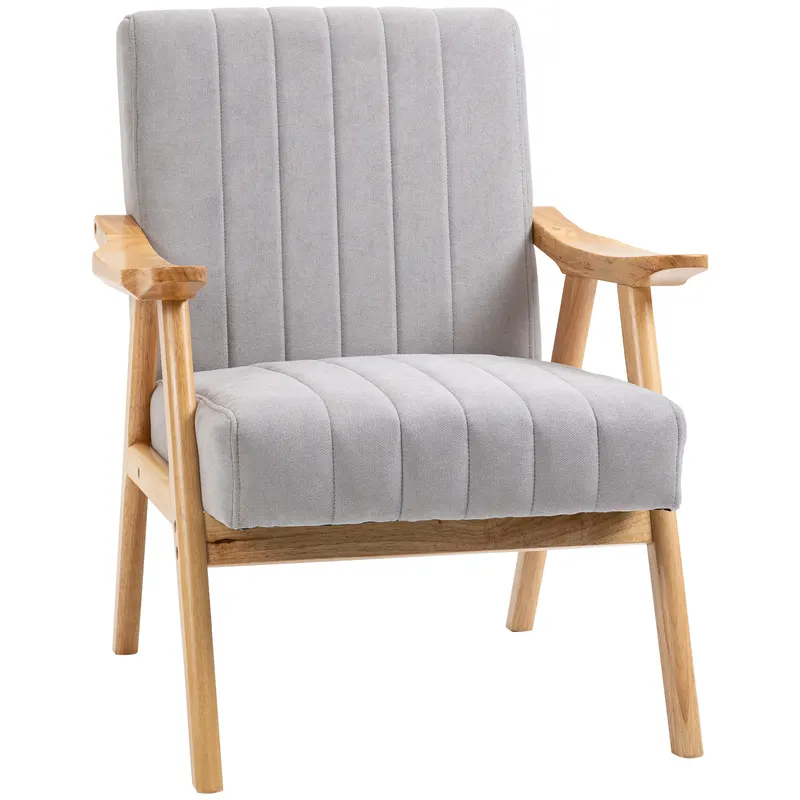 HOMCOM Fotoliu în Design Scandinavian, Catifea, Lemn Masiv, 68 cm x 74 cm x 82 cm, Gri deschis | Romania