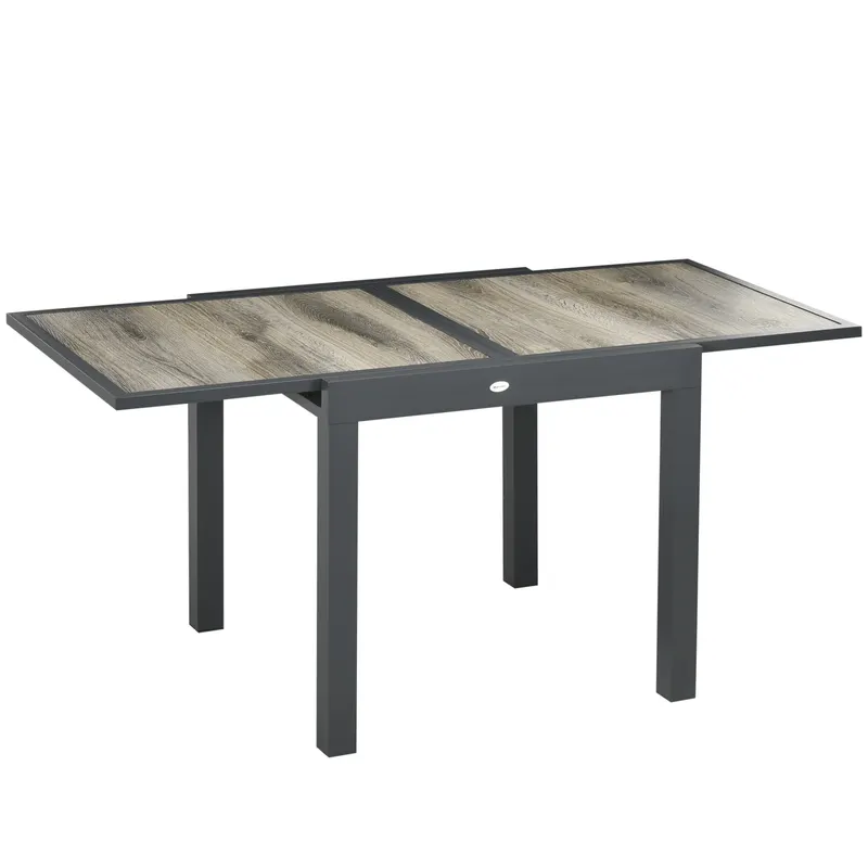 Outsunny Masă de Grădină Extensibilă 80/160x80x75 cm, Masă de Dining pentru 6 Persoane Dreptunghiulară din Aluminiu cu Blat din Plastic, pentru Terasă, Balcon și Exterior, Bej | Romania