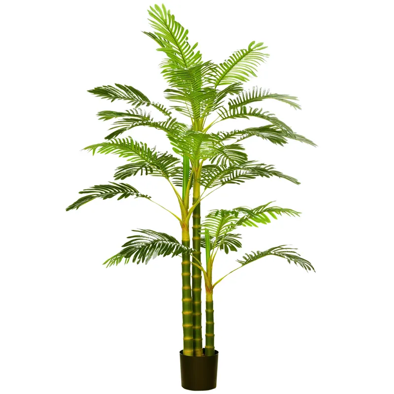 HOMCOM Palmier areca artificiel arbre artificiel hauteur 190 cm cu 30 de frunze mari din plastic și ghiveci inclus | Romania