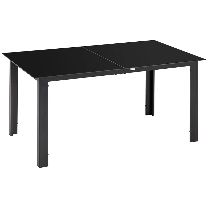 Outsunny Masă de Grădină cu Blat din Sticlă Temperată 150x90 cm pentru 6 Persoane, Masă de Luat Prânzul din Aluminiu pentru Exterior, Patio, Terasă, Balcon, Negru | Romania