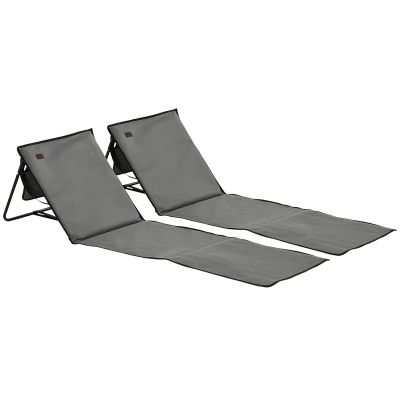 Outsunny Set 2 Șezlonguri Pliabile cu Unghi Reglabil și Buzunar cu Fermoar, 142x51x40 cm, Albastru | Romania