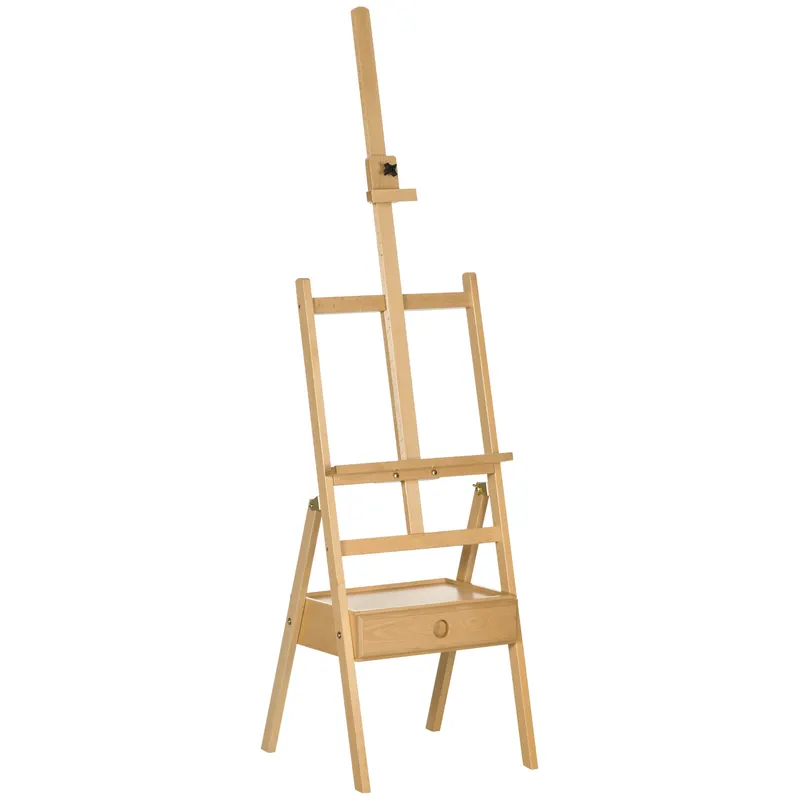 Vinsetto Șevalet de Pictor cu Înălțime Reglabilă și Sertar Inferior, Șevalet din Lemn de Fag, 43.5x43x150-190 cm, Culoare Lemn | Romania