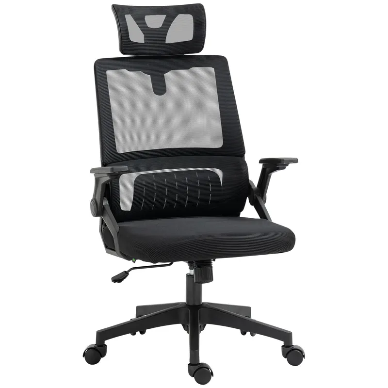 Vinsetto Fotoliu de birou reglabil cu husa din plasa poliester, spatar ergonomic inclinabil pivotant Negru | Romania