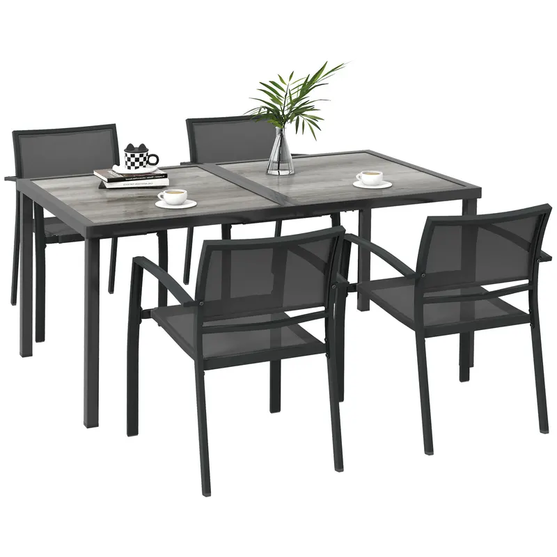 Outsunny Set de Mobilier de Grădină, Set Mobilier Grădină cu 1 Masă, 4 Scaune, 150 x 87 x 72 cm, Gri | Romania