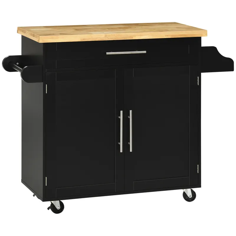 HOMCOM Cărucior de bucătărie Servierwagen Insula de bucătărie, 1 Suport pentru condimente, 1 Suport pentru prosoape, 109 cm x 40 cm x 89 cm, Negru | Romania