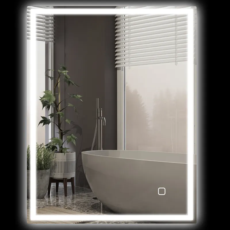HOMCOM Oglinda de baie cu iluminare 90x70 cm LED Spiegel Wandspiegel cu functie de memorie 3 culori Argintiu | Romania