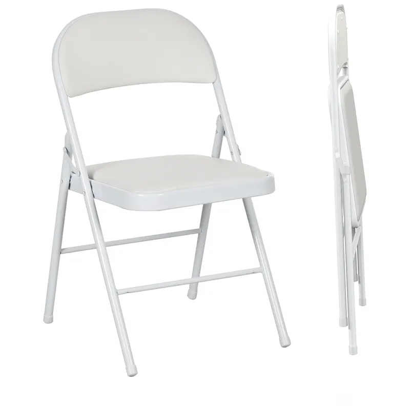 HOMCOM Set de 2 Scaune Pliabile, Scaune Moderne cu Perne din Poliester pentru Acasă și Birou, 45x46x78 cm, Alb | Romania