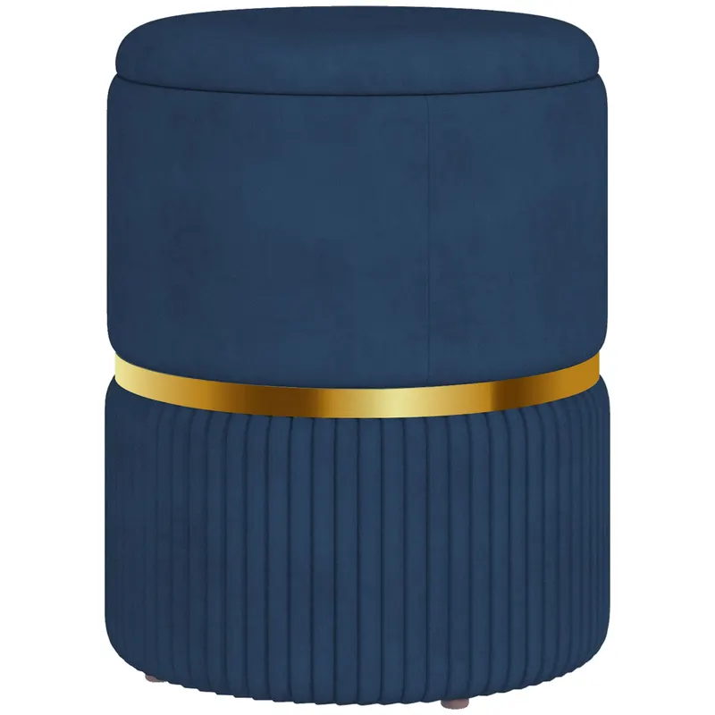 HOMCOM Puf scaun-taburet pentru picioare cu depozitare interioară din catifea 36 x 36 x 44 cm pentru sufragerie dormitor bleu | Romania