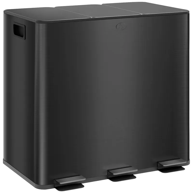 HOMCOM Coș de Gunoi cu 3 x 15L compartimente, capac de deodorant, protecție împotriva amprentelor, închidere moale, detașabil, negru | Romania