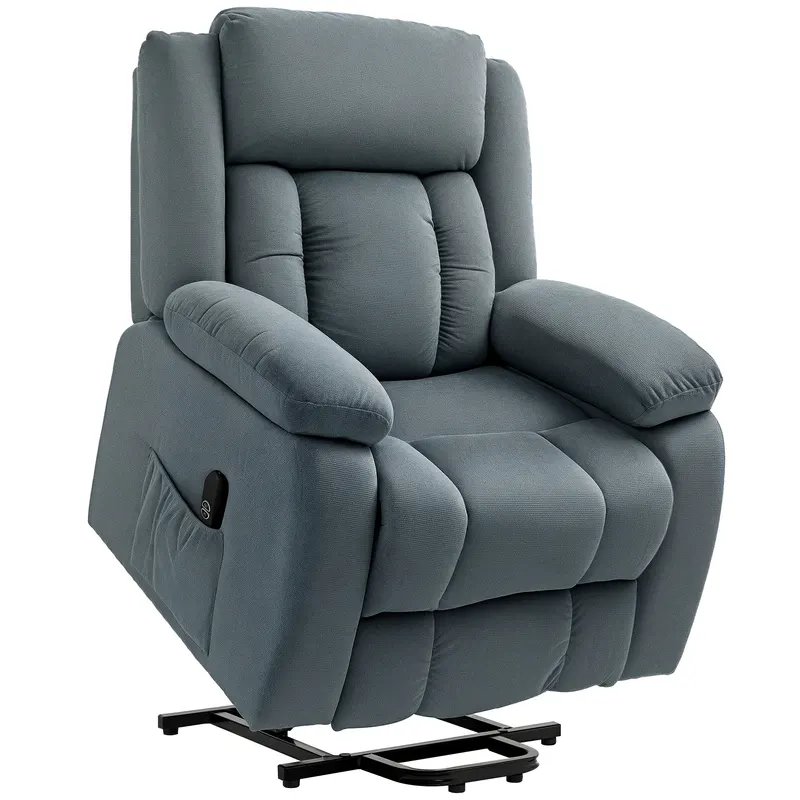 HOMCOM Fotoliu cu ajutor la ridicare din material textil moale, Fotoliu recliner cu telecomandă și buzunare laterale, Gri | Romania