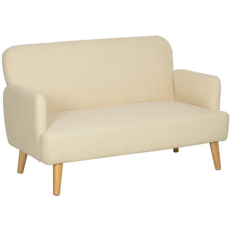 HOMCOM Canapea de două locuri, compactă, material prietenos cu pielea, până la 240 kg, 130x74x79 cm, alb crem | Romania
