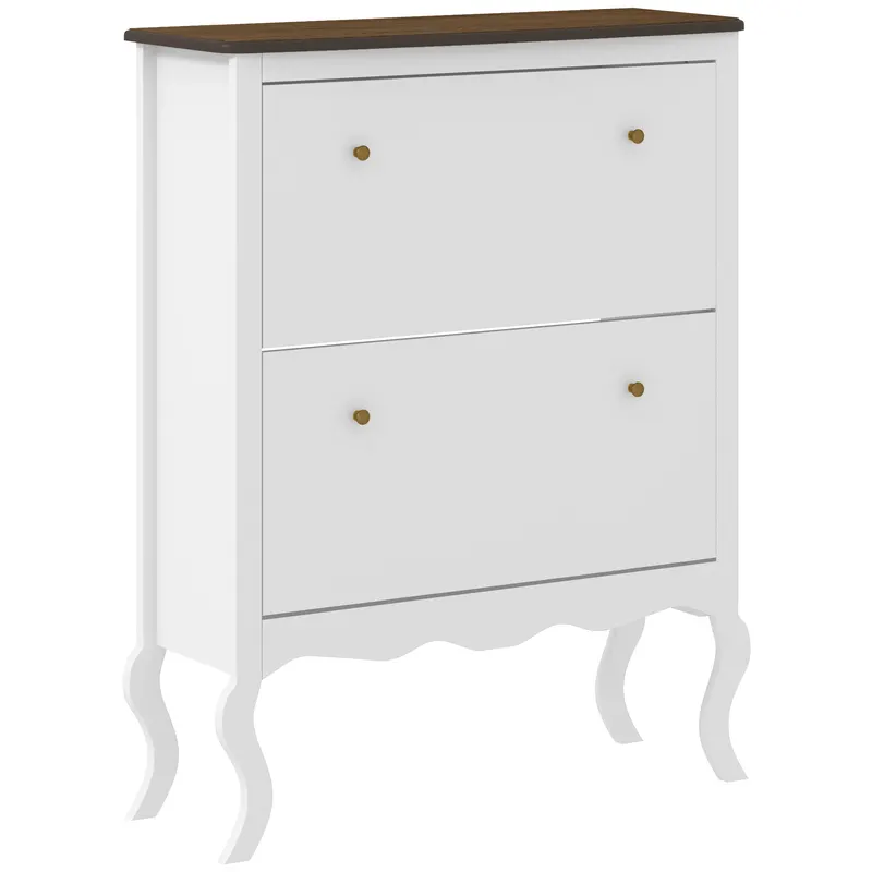 HOMCOM Șifonier Îngust cu 2 Sertare Abatibile Rafturi Reglabile pentru 16 Perechi de Pantofi 84x29x109 cm Alb | Romania