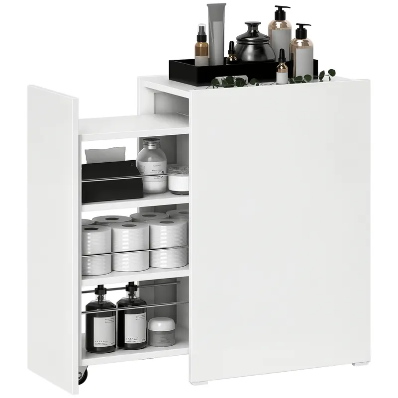 HOMCOM Mobilier de baie compact și îngust cu sertar pe role, 3 compartimente, 47 x 30 x 66,5 cm, alb | Romania