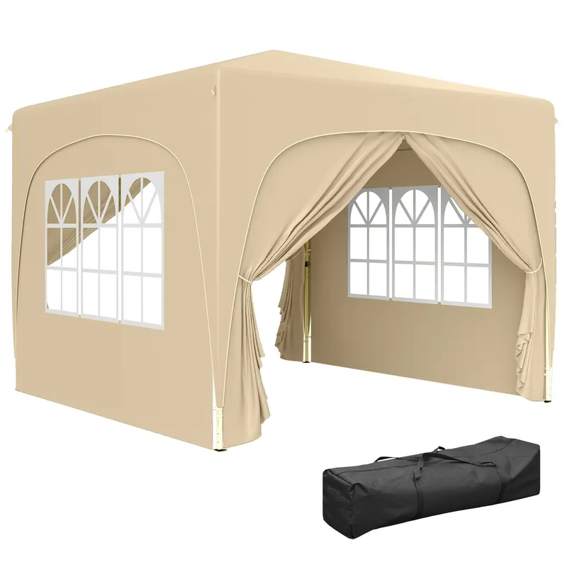 Outsunny Pavilion Barnum Cort pliant pentru recepții 3 x 3 x 2,73 m cu ferestre + Geantă de transport nisip | Romania