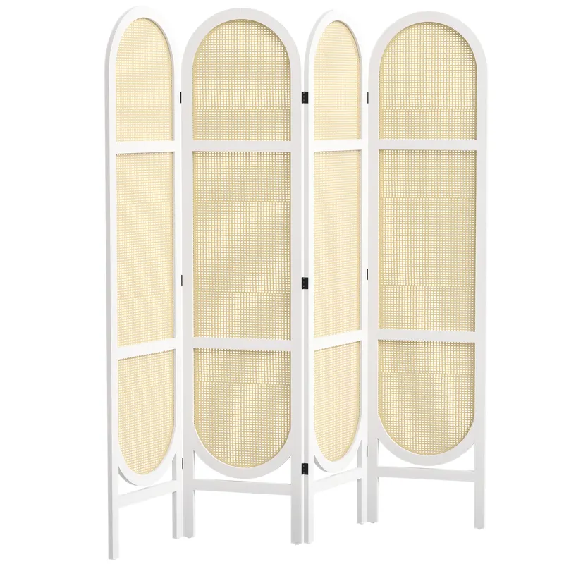 HOMCOM Paravent interior din lemn 4 panouri 170 x 160 cm pliabil și portabil, model țesut manual, alb | Romania