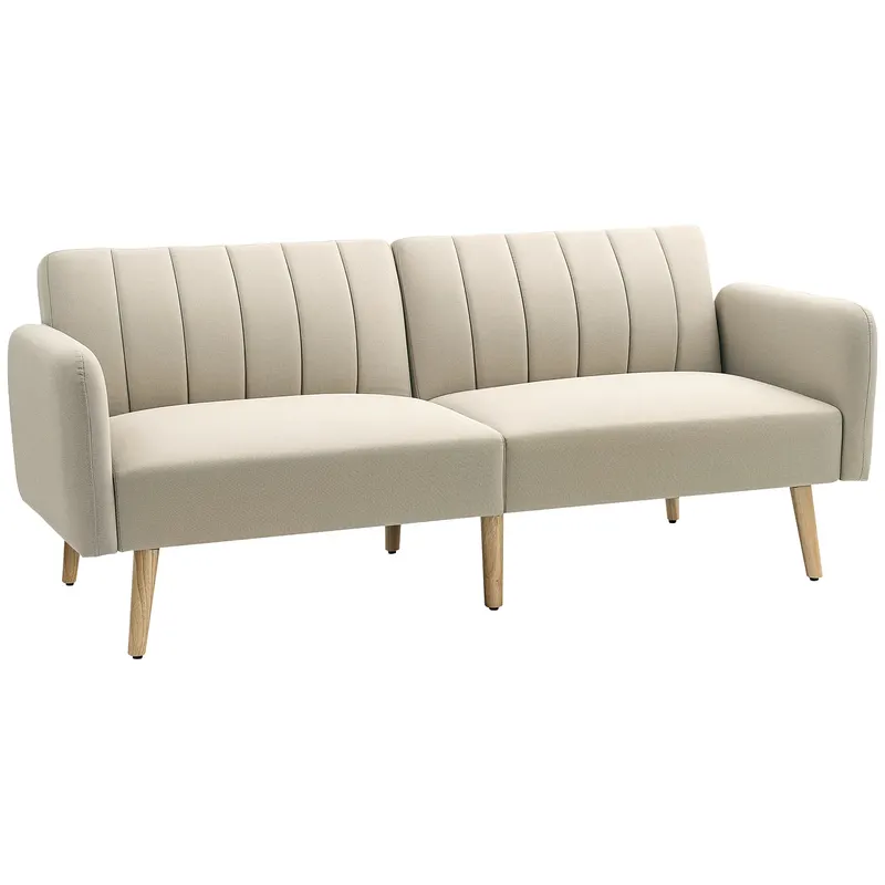 HOMCOM Canapea Extensibilă 2 Locuri Design Scandinavian Dossier Inclinabil 3 Poziții Picioare Lemn Aspect In Bej | Romania