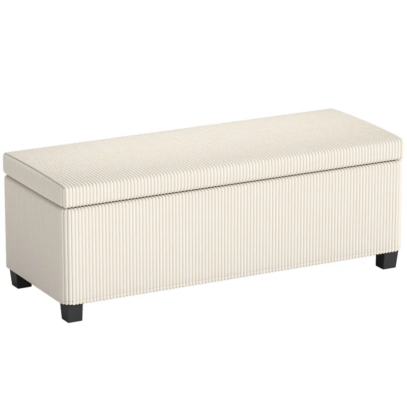 HOMCOM Bancă de Depozitare de 84L, din Țesătură cu Efect de Catifea și Oțel, 112x42x40 cm, Bej | Romania