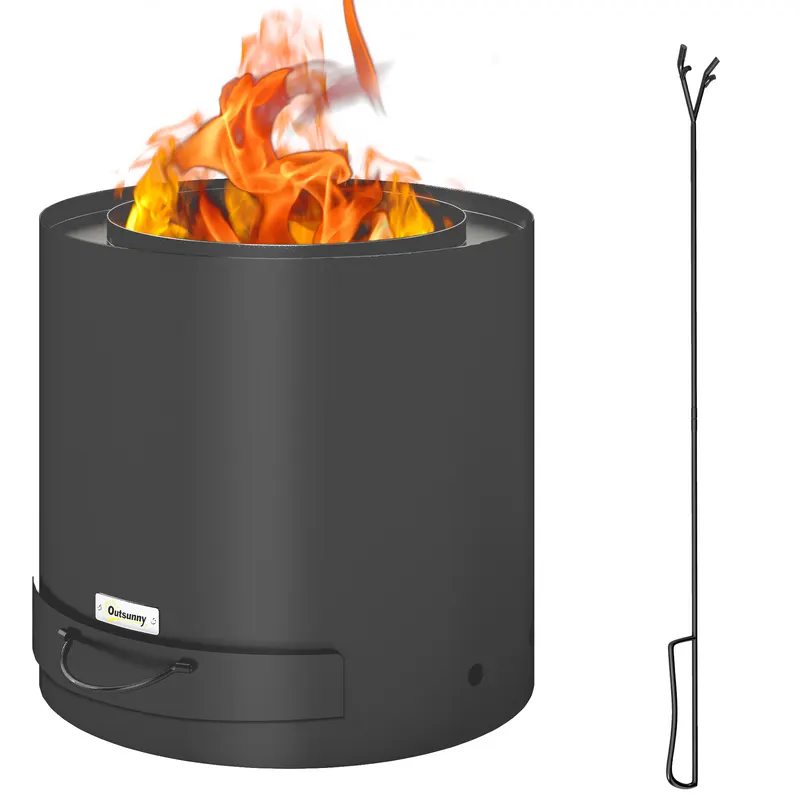 Outsunny Brasero exterior Ø 45 cm cu sertar pentru cenușă și căldăraș, încălzire cu cărbune pentru grădină, curte de camping, oțel negru | Romania