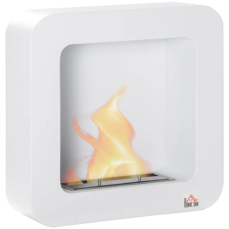 Semineu cu bioetanol de perete, incalzitor din metal, ardere de 2,5 ore, Acoperire 20m² cu rezervor de 1 l, 48x18x48cm alb HOMCOM | RO