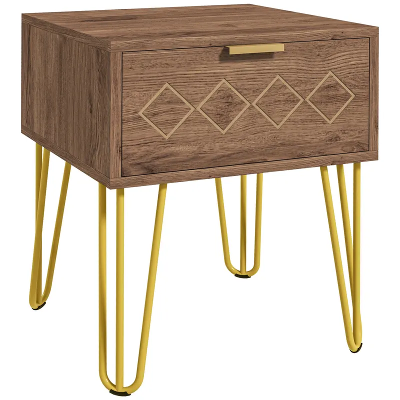 HOMCOM Noptiere Moderne Set 2 Bucati din PAL si Otel cu Sertar, 39.5x41x49 cm, Maro | Romania