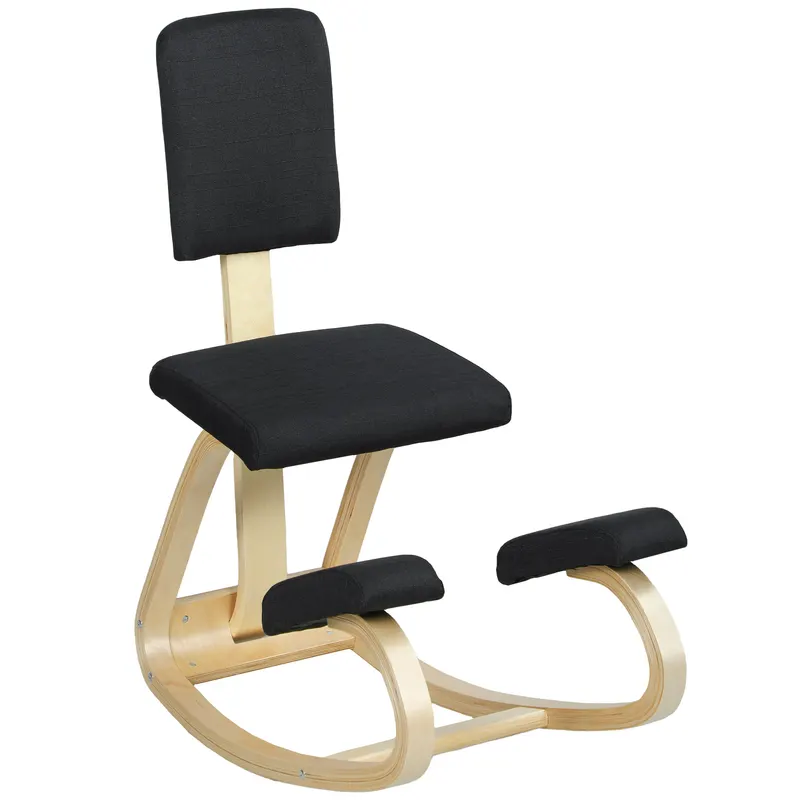 HOMCOM Scaun Ergonomic pentru Genunchi din Țesătură cu Aspect de In și Lemn de Mesteacăn, Negru | Romania