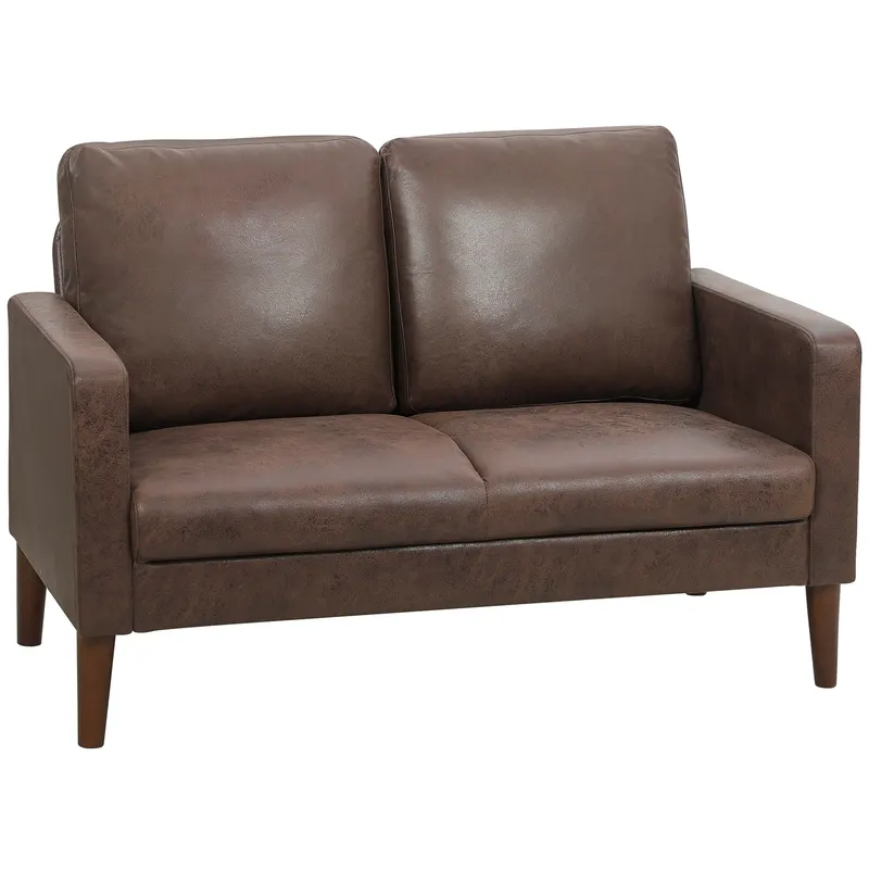 HOMCOM Divan cu 2 Locuri în Material Textil Efect Piele și Picioare din Lemn Maro | Romania