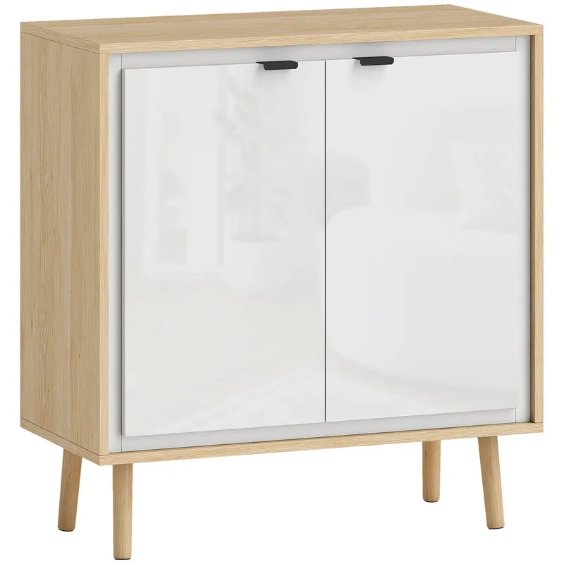 HOMCOM Dulap Modern cu 2 Uși și Raft Reglabil 72x35x77cm Alb și Stejar | Romania