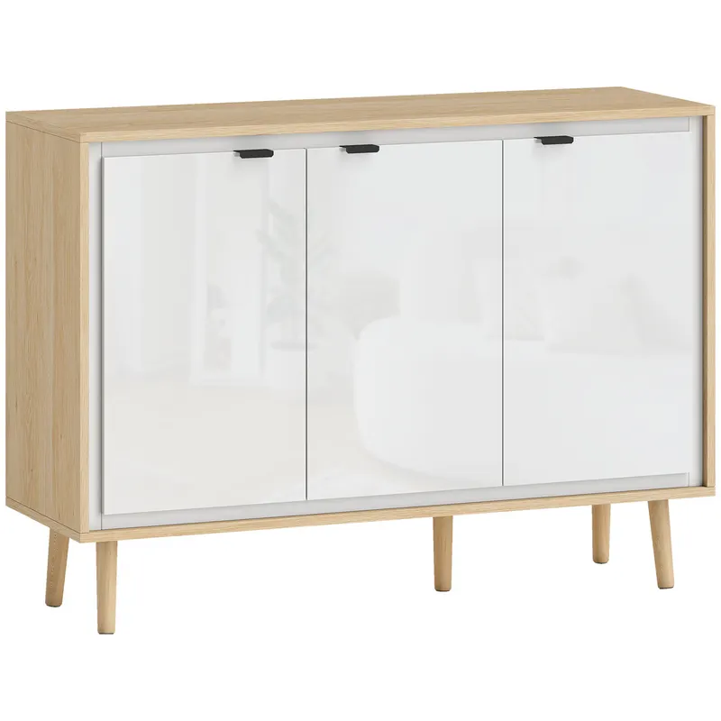 HOMCOM Bufet Modern cu 3 Uși și Raft Reglabil 107x35x77cm Alb și Stejar | Romania
